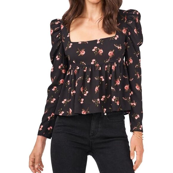 1.STATE Long Sleeve Squareneck Empire Top - Picture 1 of 4